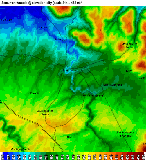 Zoom OUT 2x Semur-en-Auxois, France elevation map