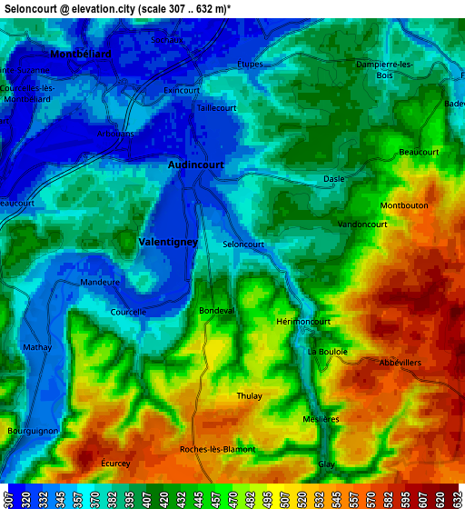 Zoom OUT 2x Seloncourt, France elevation map