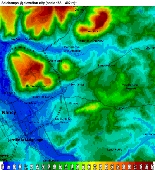 Zoom OUT 2x Seichamps, France elevation map