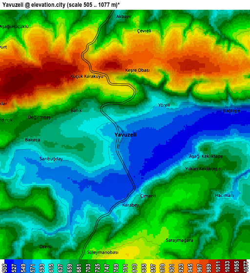 Zoom OUT 2x Yavuzeli, Turkey elevation map