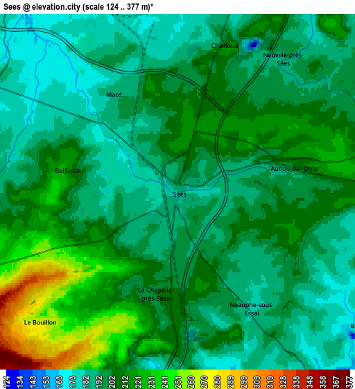 Zoom OUT 2x Sées, France elevation map