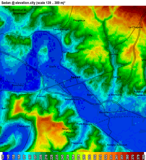 Zoom OUT 2x Sedan, France elevation map