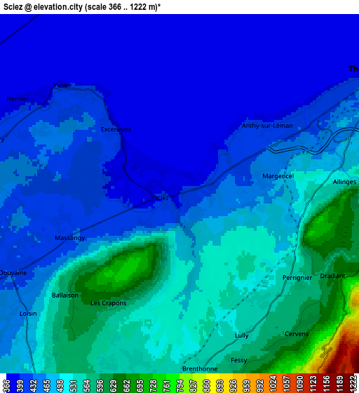 Zoom OUT 2x Sciez, France elevation map