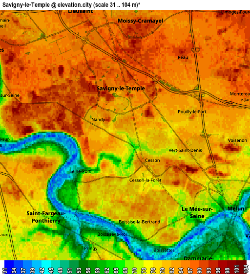 Zoom OUT 2x Savigny-le-Temple, France elevation map