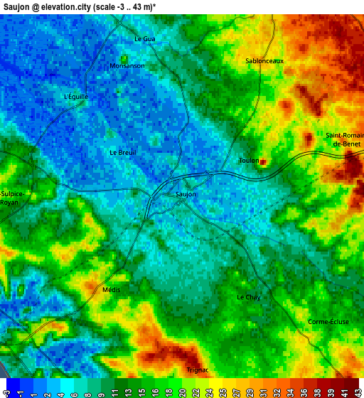 Zoom OUT 2x Saujon, France elevation map