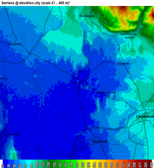 Zoom OUT 2x Sarrians, France elevation map