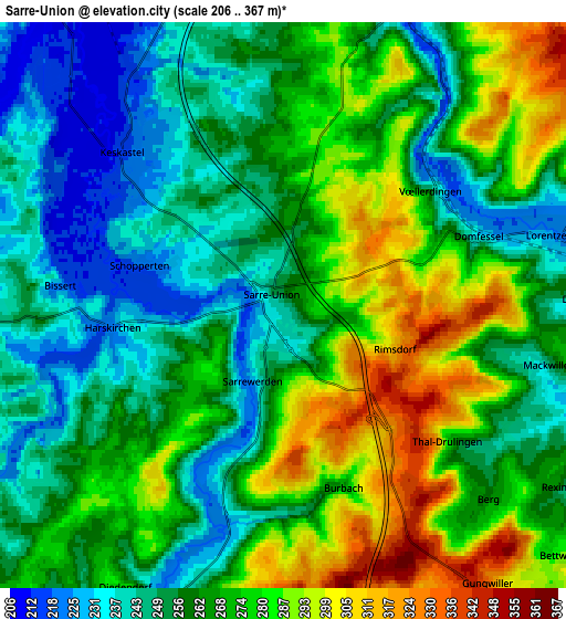 Zoom OUT 2x Sarre-Union, France elevation map