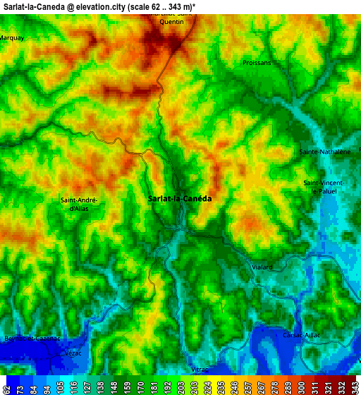 Zoom OUT 2x Sarlat-la-Canéda, France elevation map