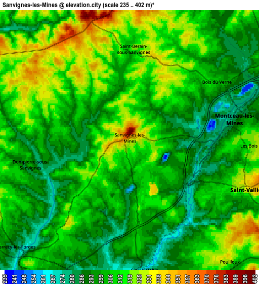 Zoom OUT 2x Sanvignes-les-Mines, France elevation map