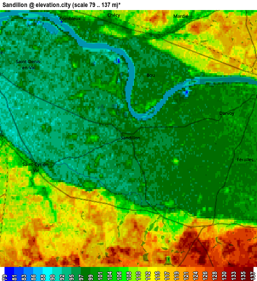 Zoom OUT 2x Sandillon, France elevation map