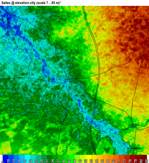 Zoom OUT 2x Salles, France elevation map