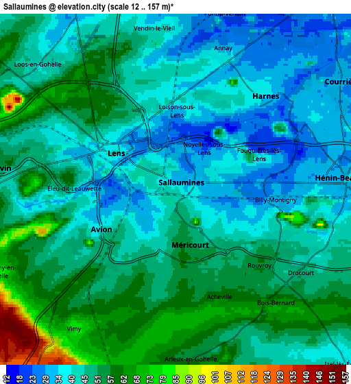 Zoom OUT 2x Sallaumines, France elevation map