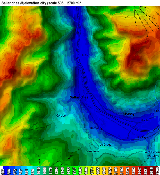 Zoom OUT 2x Sallanches, France elevation map