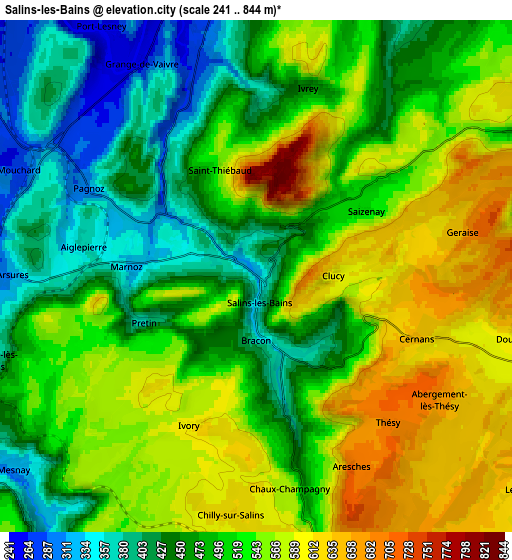 Zoom OUT 2x Salins-les-Bains, France elevation map