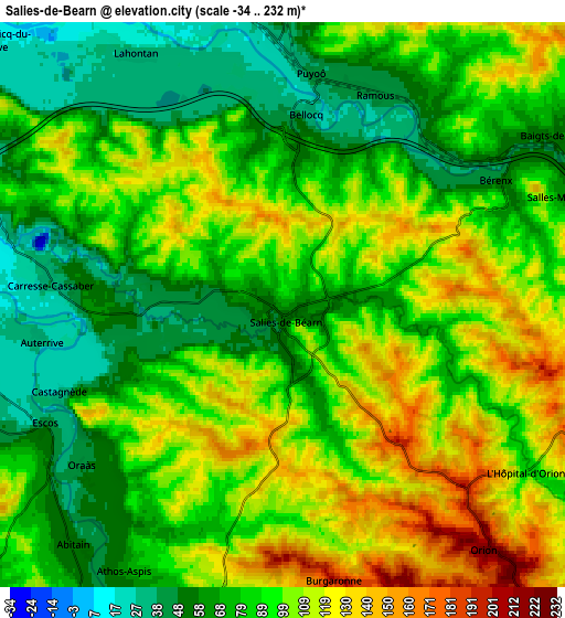 Zoom OUT 2x Salies-de-Béarn, France elevation map