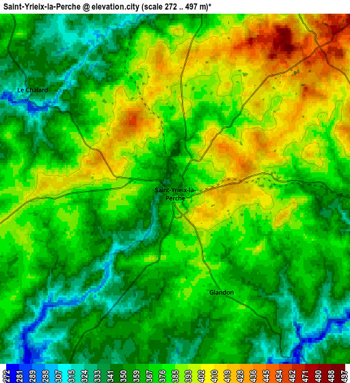 Zoom OUT 2x Saint-Yrieix-la-Perche, France elevation map