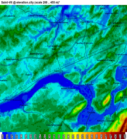 Zoom OUT 2x Saint-Vit, France elevation map