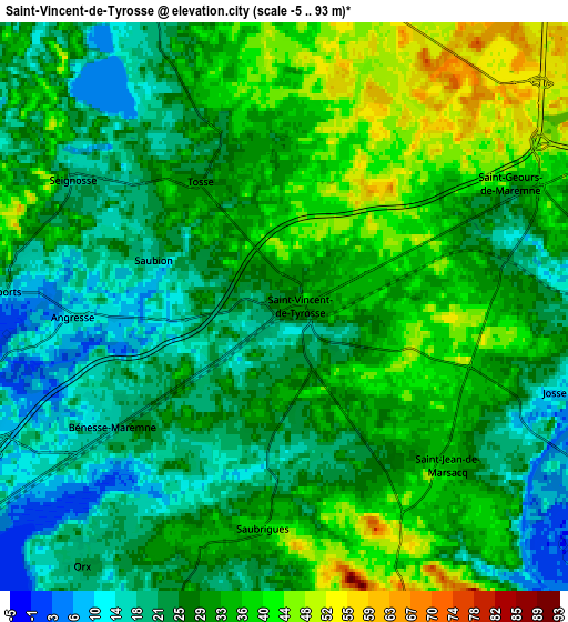 Zoom OUT 2x Saint-Vincent-de-Tyrosse, France elevation map