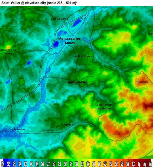 Zoom OUT 2x Saint-Vallier, France elevation map