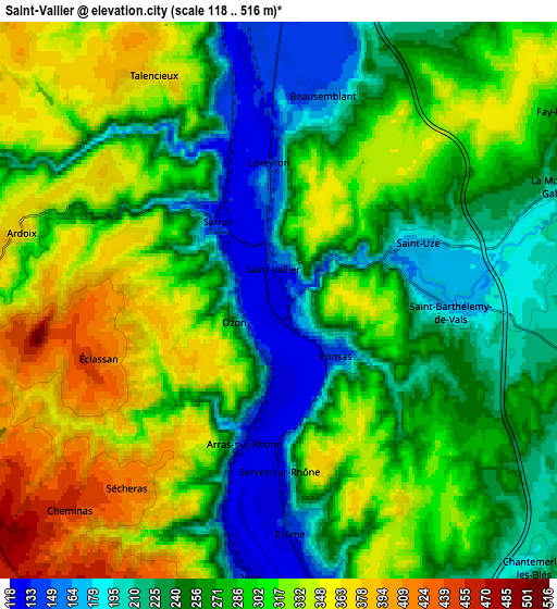 Zoom OUT 2x Saint-Vallier, France elevation map