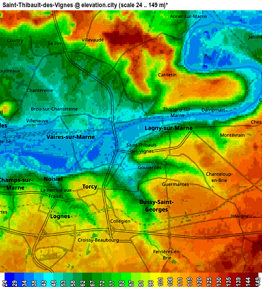 Zoom OUT 2x Saint-Thibault-des-Vignes, France elevation map