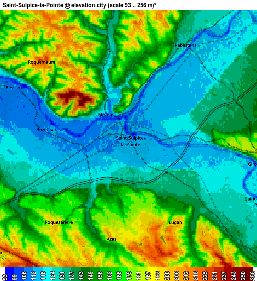 Zoom OUT 2x Saint-Sulpice-la-Pointe, France elevation map