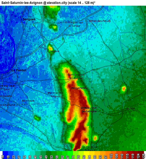 Zoom OUT 2x Saint-Saturnin-lès-Avignon, France elevation map