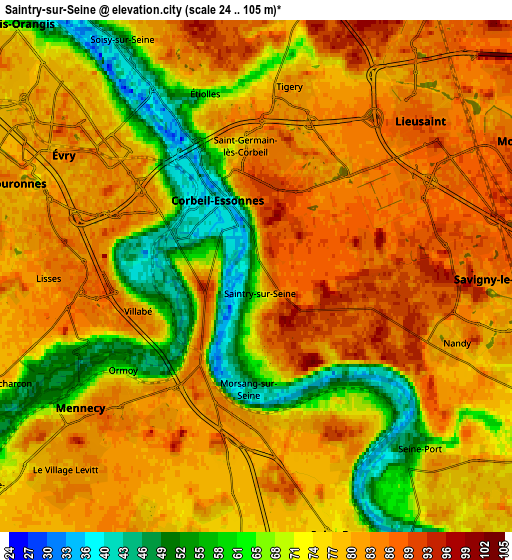 Zoom OUT 2x Saintry-sur-Seine, France elevation map