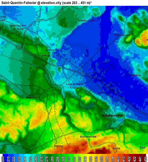 Zoom OUT 2x Saint-Quentin-Fallavier, France elevation map