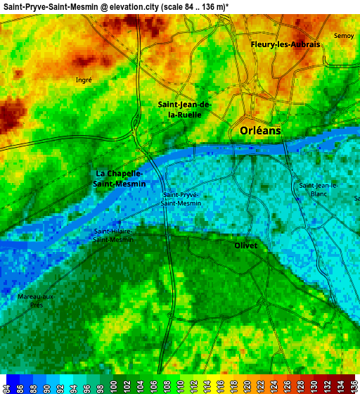 Zoom OUT 2x Saint-Pryvé-Saint-Mesmin, France elevation map