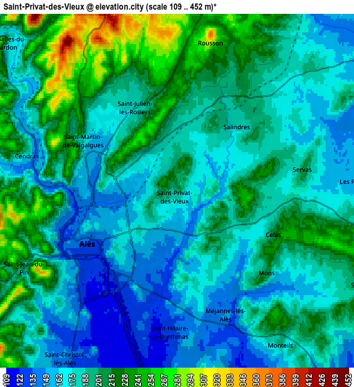 Zoom OUT 2x Saint-Privat-des-Vieux, France elevation map