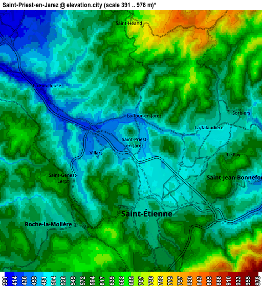 Zoom OUT 2x Saint-Priest-en-Jarez, France elevation map