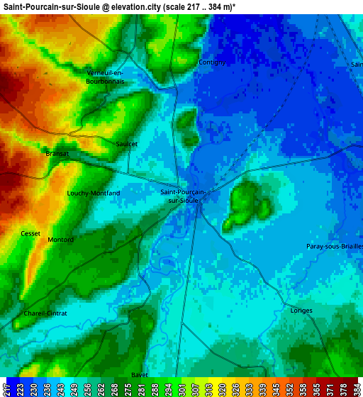 Zoom OUT 2x Saint-Pourçain-sur-Sioule, France elevation map