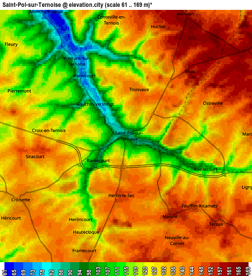 Zoom OUT 2x Saint-Pol-sur-Ternoise, France elevation map