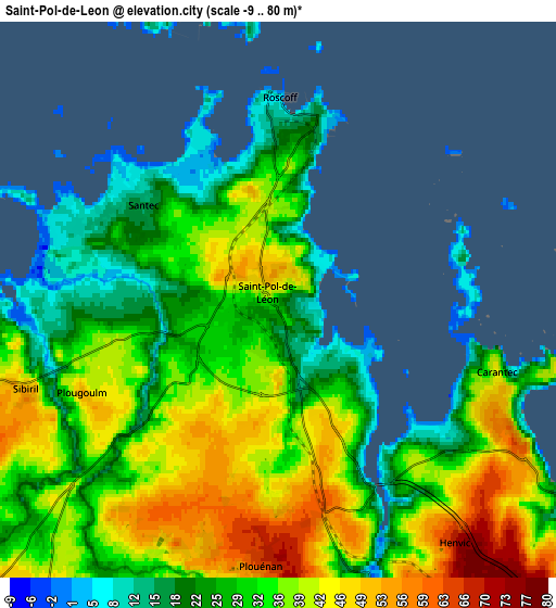 Zoom OUT 2x Saint-Pol-de-Léon, France elevation map