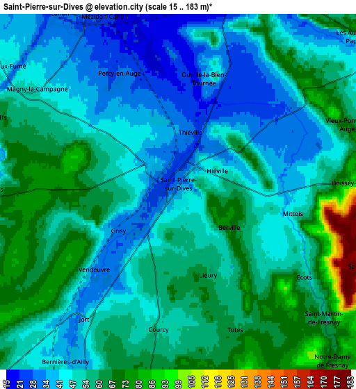 Zoom OUT 2x Saint-Pierre-sur-Dives, France elevation map