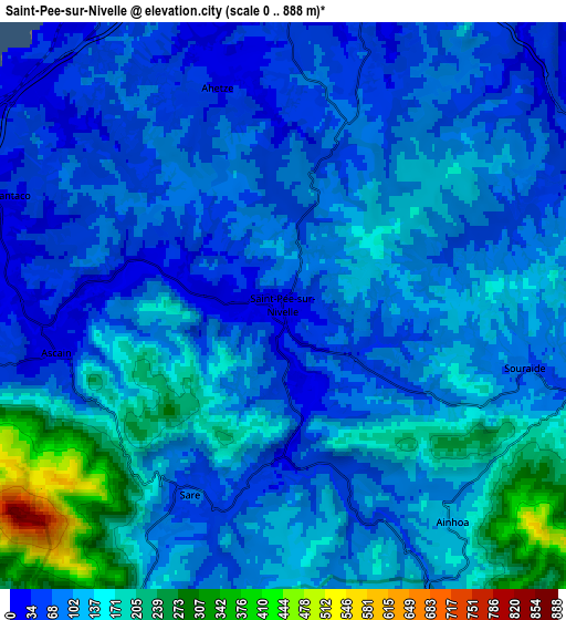 Zoom OUT 2x Saint-Pée-sur-Nivelle, France elevation map