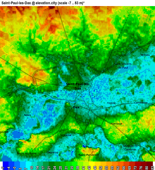 Zoom OUT 2x Saint-Paul-lès-Dax, France elevation map