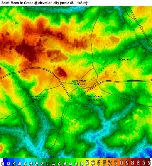 Zoom OUT 2x Saint-Méen-le-Grand, France elevation map