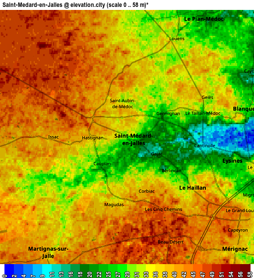 Zoom OUT 2x Saint-Médard-en-Jalles, France elevation map