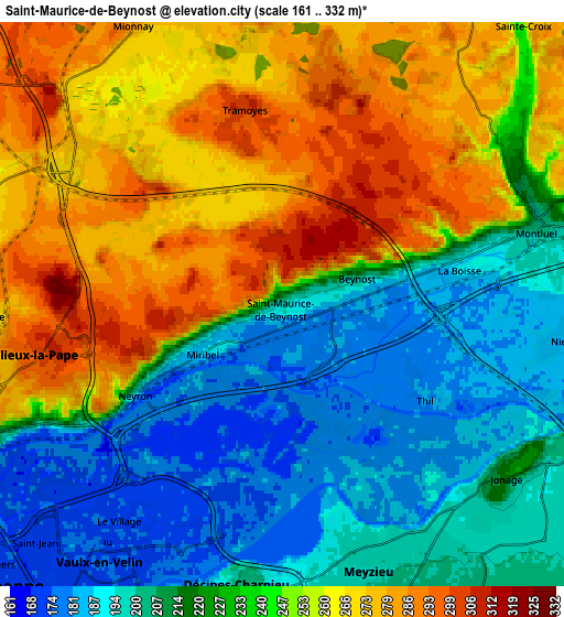 Zoom OUT 2x Saint-Maurice-de-Beynost, France elevation map