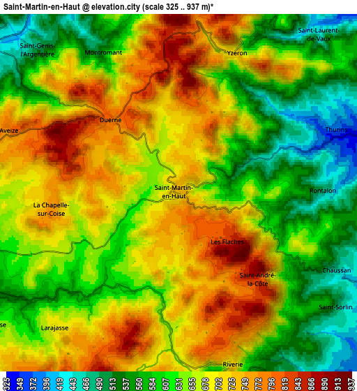 Zoom OUT 2x Saint-Martin-en-Haut, France elevation map