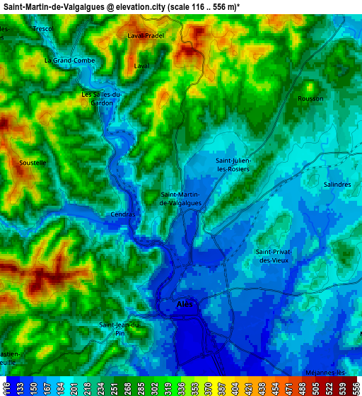 Zoom OUT 2x Saint-Martin-de-Valgalgues, France elevation map