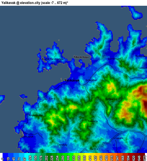 Zoom OUT 2x Yalıkavak, Turkey elevation map