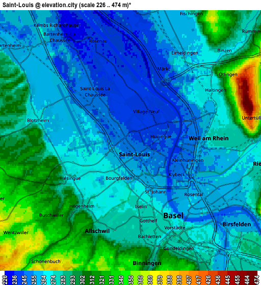 Zoom OUT 2x Saint-Louis, France elevation map