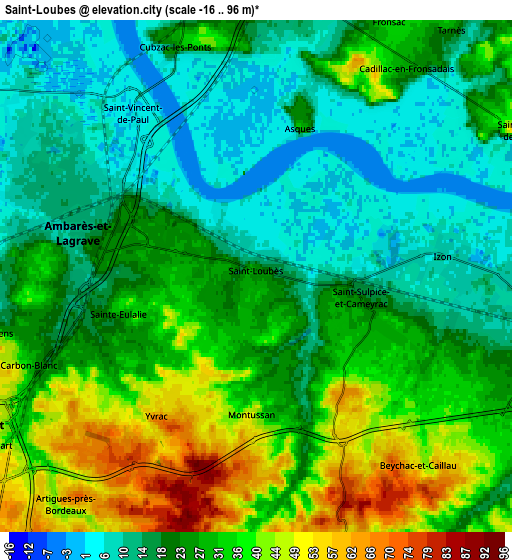 Zoom OUT 2x Saint-Loubès, France elevation map