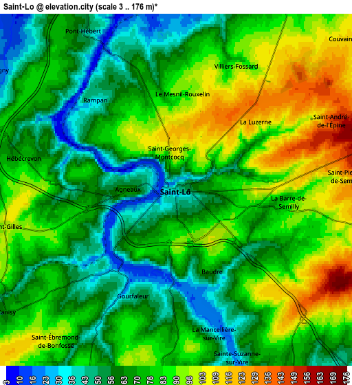 Zoom OUT 2x Saint-Lô, France elevation map