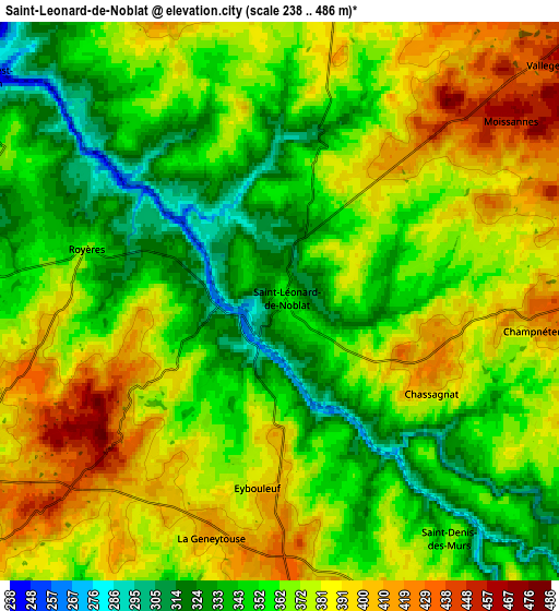 Zoom OUT 2x Saint-Léonard-de-Noblat, France elevation map