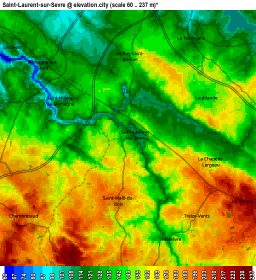 Zoom OUT 2x Saint-Laurent-sur-Sèvre, France elevation map