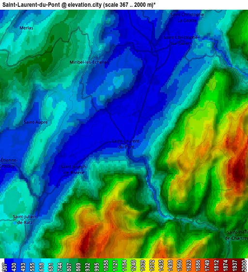 Zoom OUT 2x Saint-Laurent-du-Pont, France elevation map